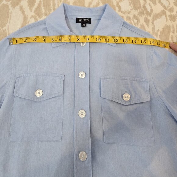 Jones NY Women's Light Blue Button-Up Shirt XS  3/4 Sleeve Cotton Blend Casual - Picture 10 of 13